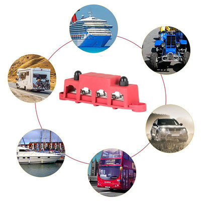Ensemble rouge et noir M8 300A Bar de bus 4 bornes de distribution d'électricité bloc de terminal avec 300A fil de fusible pour yacht RV