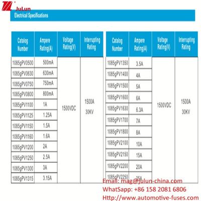 Fuseau photovoltaïque à haute tension 10*85mm 10A 1500V pour équipement électrique