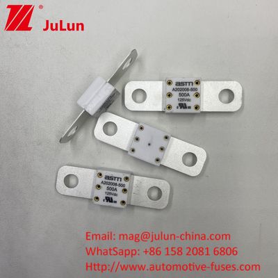 Courte protection de circuit 500A 125VDC Battey Fuse Petite taille Distance nominale de courant élevé entre 2 trous 50,8 mm