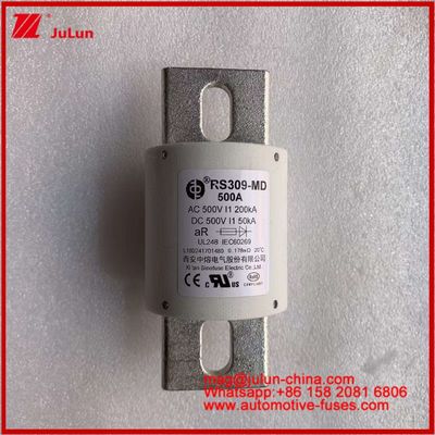 500VDC 200KA 500VAC 50KA AR Fuseau rapide en céramique tubulaire Fuseau RS309-MD 500A Pour les véhicules électriques et les systèmes de batterie de puissance