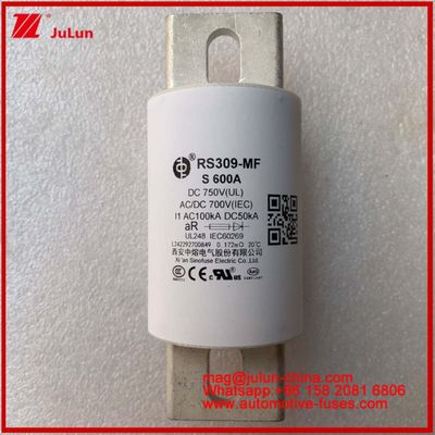 RS309-MF S 600A 750VDC Route Tubulaire céramique Appareils et équipements automobiles 50KA Systèmes de stockage d'énergie et d'alimentation Contrôleurs de conversion de fréquence Fuse chargeurs Véhicule électrique