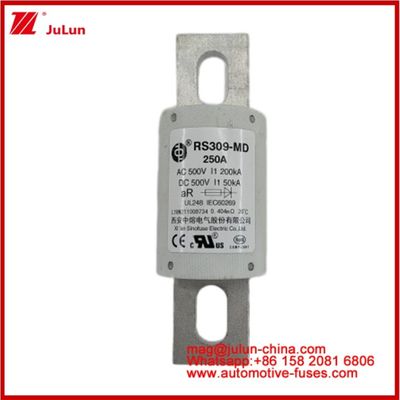 250A 500VAC Ev Fuse RS309-MD-200KA 500VDC 50KA AR Carémique à courant continu Performance Tubulaire Pour automobile