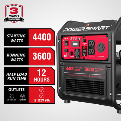 L'inverseur portable à domicile est disponible en stock chez Powersmart 4400w, générateur de gaz à cadre ouvert pour le camping.
