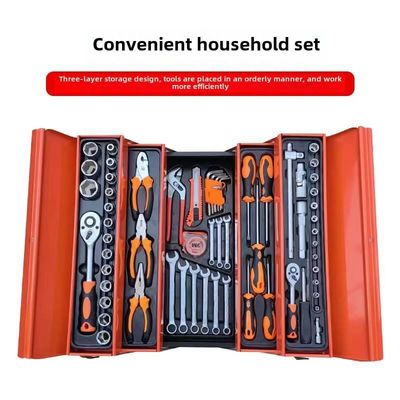 Ensemble de combinaison de boîtes à outils en fer 85 pièces Réparation de machines Ensemble de manches pliables à trois couches pour outil
