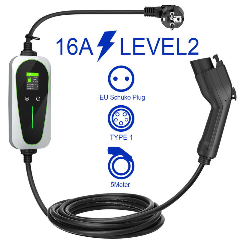 16A Type 1 Chargeur de véhicule électrique EU Shucko Plug 700VDC Matériau métallique plastique