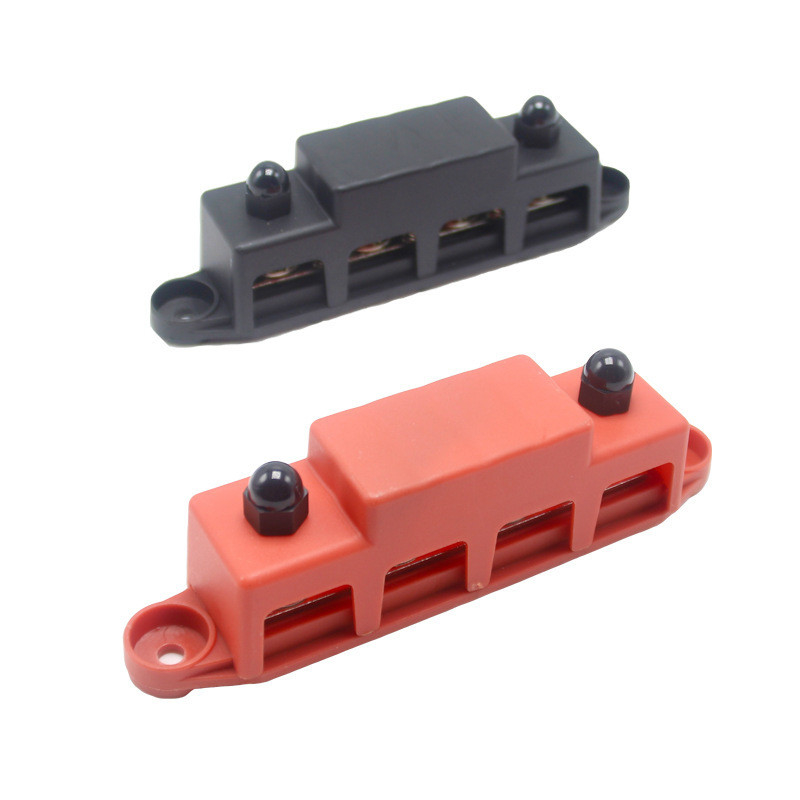 Ensemble rouge et noir M8 300A Bar de bus 4 bornes de distribution d'électricité bloc de terminal avec 300A fil de fusible pour yacht RV