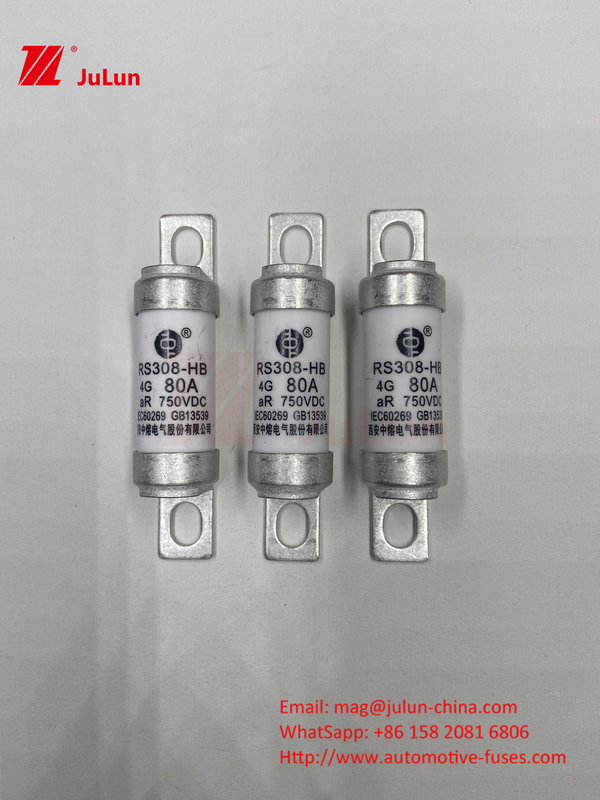 M6 Fuseau EV boulonné 750V 80A10A 30A 50A 750VDC Fuseau EV Hey sont adaptés pour le système de traction EV, conversion de puissance