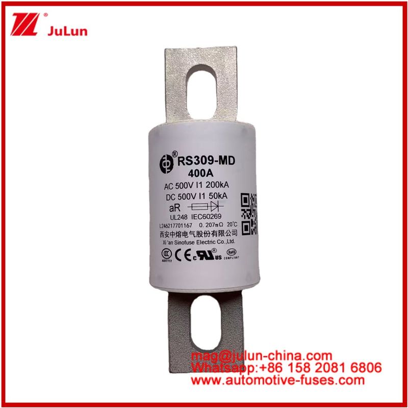 RS309-MD 400A 500VAC 200KA 500VDC 50KA AR Tubulaire des fusibles automobiles en céramique Boulons de l'installation de la protection des semi-conducteurs