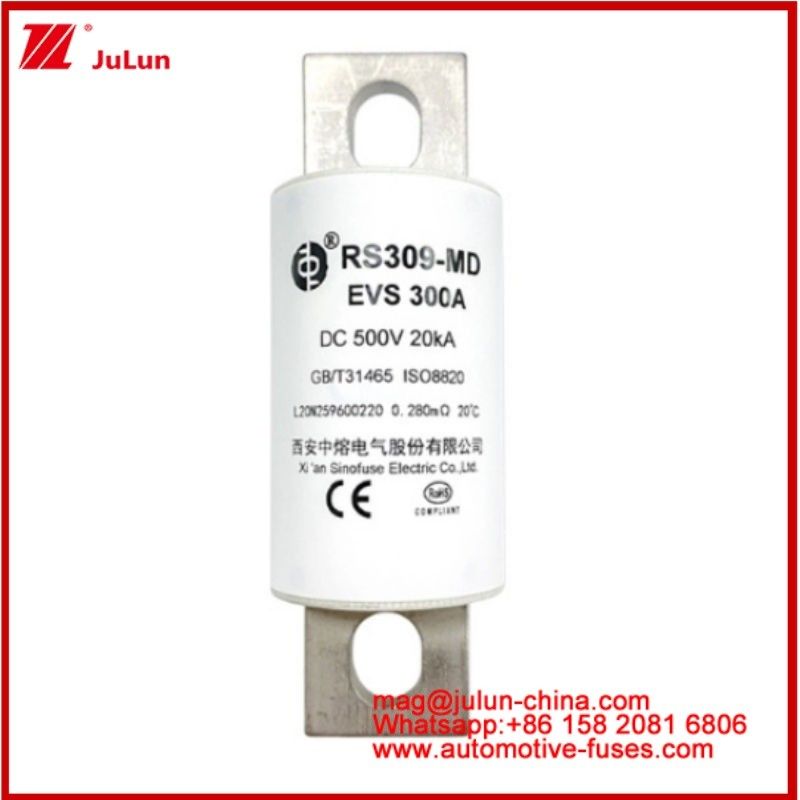 RS309-MD EVS-300A Fuseau tubulaire carémique DC500V 20KA Structure de connexion boulonnée du véhicule électrique Conception d'application automobile Excellente performance en courant continu