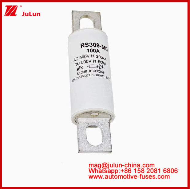 RS309-MD-100A 500VAC200KA 500VDC 50KA AR Carémique Tubulaire DC 100 Ampère Fuseau de voiture pour véhicule électrique EV HEV boulonné