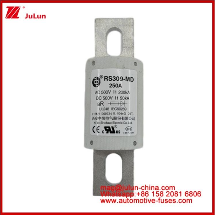 250A 500VAC Ev Fuse RS309-MD-200KA 500VDC 50KA AR Carémique à courant continu Performance Tubulaire Pour automobile