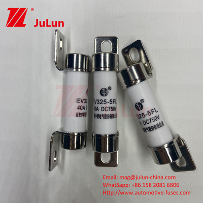 10A-50A 750VDC Fuseau automobile en céramique avec monture de boulon Ev325 Capacité de rupture du fusible en céramique EV325 20KA 50kA 15A 25A