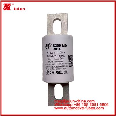 RS309-MD 400A 500VAC 200KA 500VDC 50KA AR Tubulaire des fusibles automobiles en céramique Boulons de l'installation de la protection des semi-conducteurs
