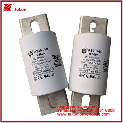 RS309-MF S 600A 750VDC Route Tubulaire céramique Appareils et équipements automobiles 50KA Systèmes de stockage d'énergie et d'alimentation Contrôleurs de conversion de fréquence Fuse chargeurs Véhicule électrique