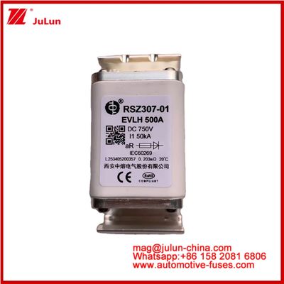 RSZ307-01 EVLH 500A 750VDC FUSE 50KA Carré Chargeurs automobiles en céramique Appareils et équipements de véhicules électriques Petite taille Faible fusion I2t Valeur Haute capacité de rupture